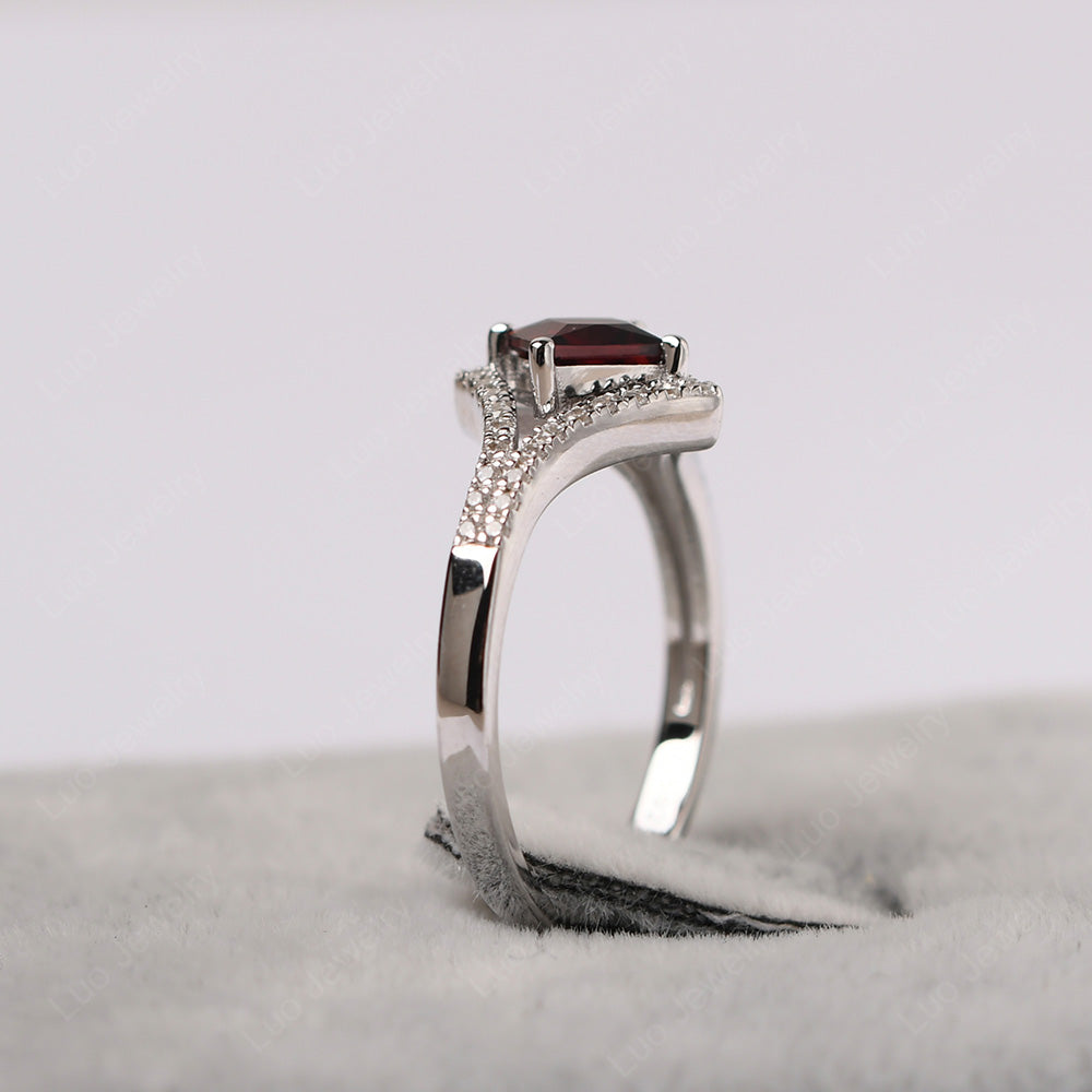 Princess Cut Garnet Kite Set Engagement Ring - LUO Jewelry