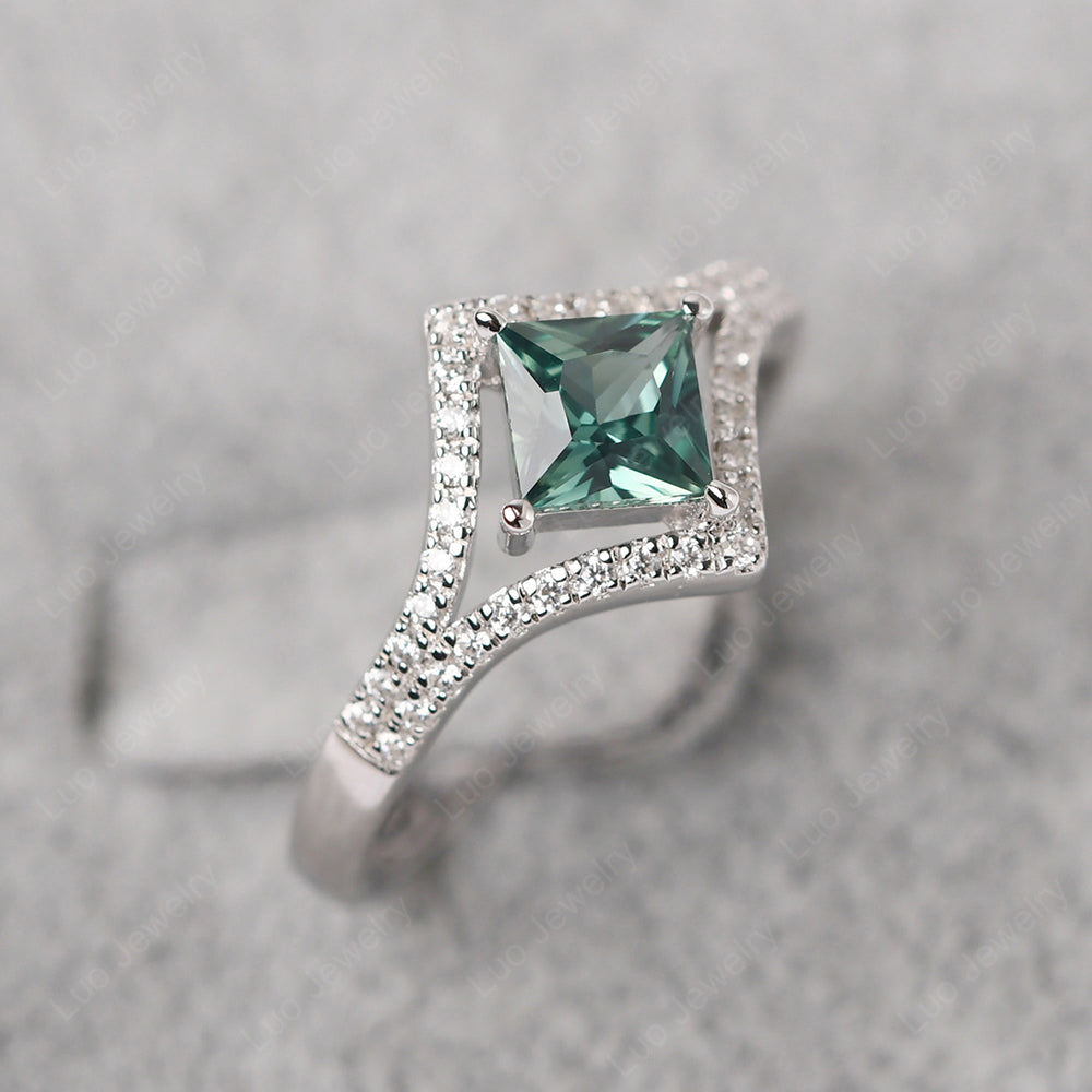 Princess Cut Green Sapphire Kite Set Engagement Ring - LUO Jewelry