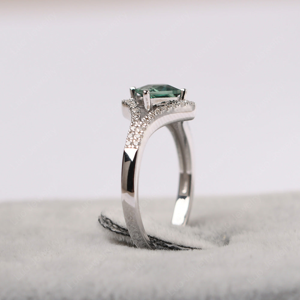 Princess Cut Green Sapphire Kite Set Engagement Ring - LUO Jewelry