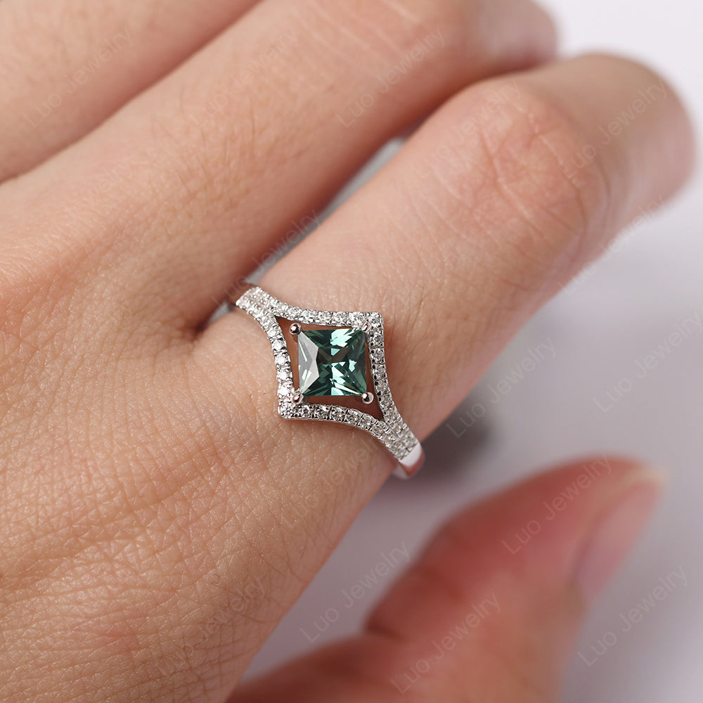 Princess Cut Green Sapphire Kite Set Engagement Ring - LUO Jewelry