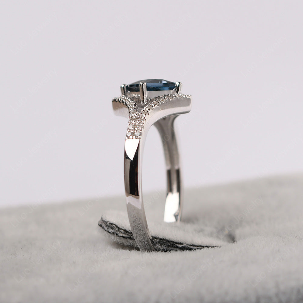 Princess Cut London Blue Topaz Kite Set Engagement Ring - LUO Jewelry