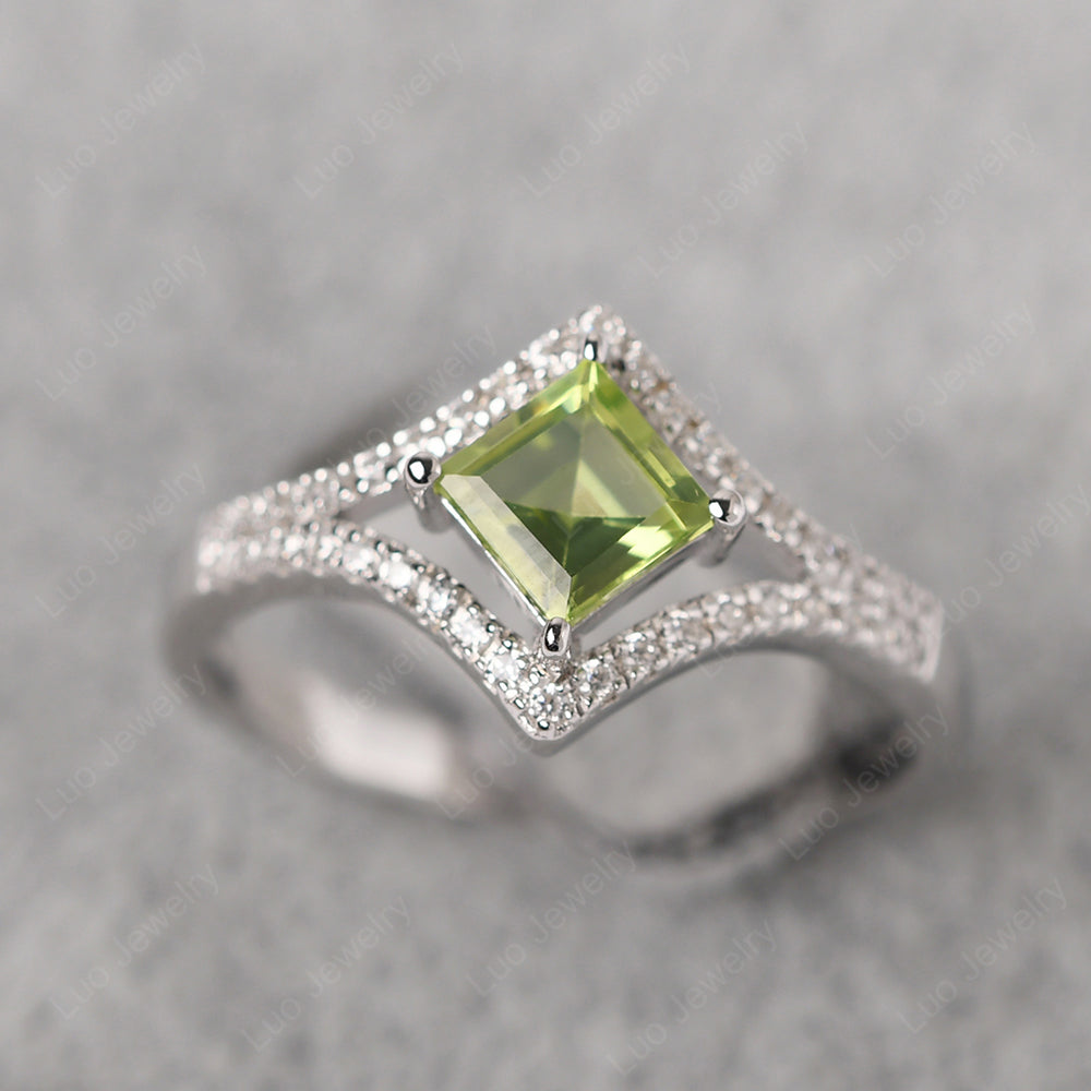 Square Cut Peridot Kite Set Engagement Ring - LUO Jewelry