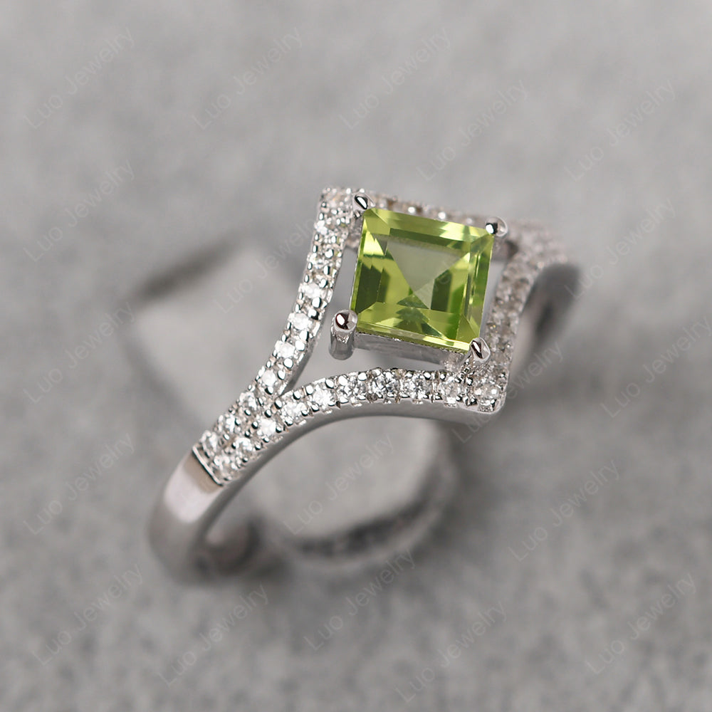 Square Cut Peridot Kite Set Engagement Ring - LUO Jewelry