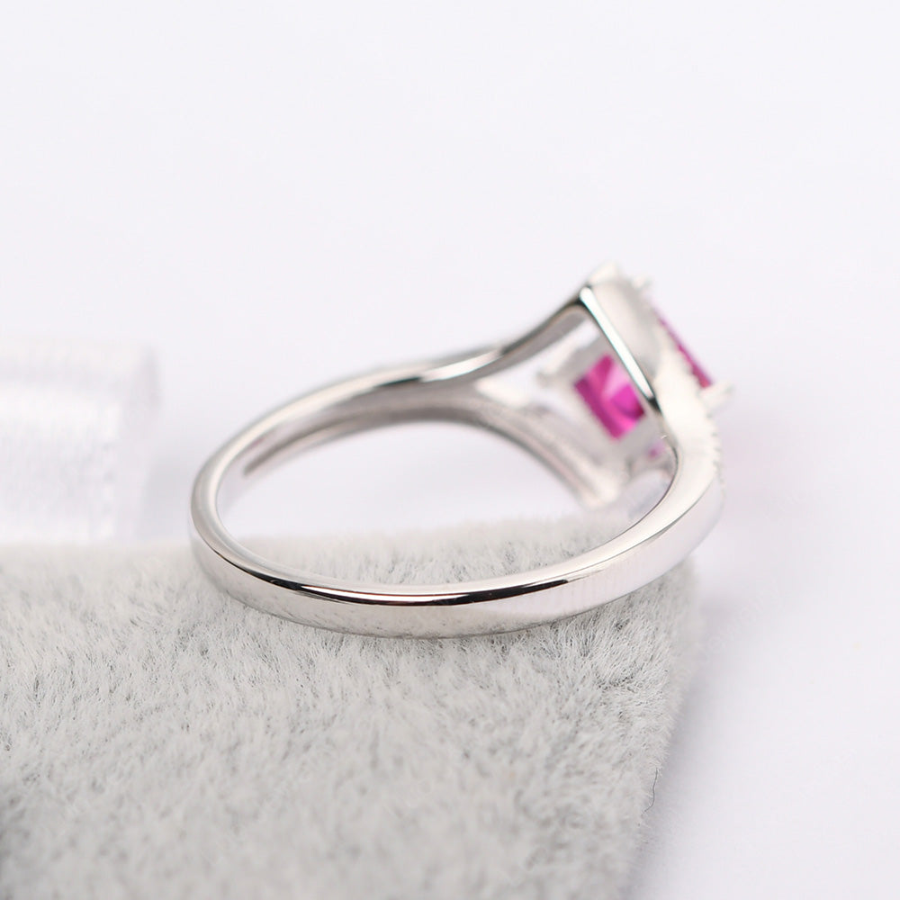 Princess Cut Ruby Kite Set Engagement Ring - LUO Jewelry
