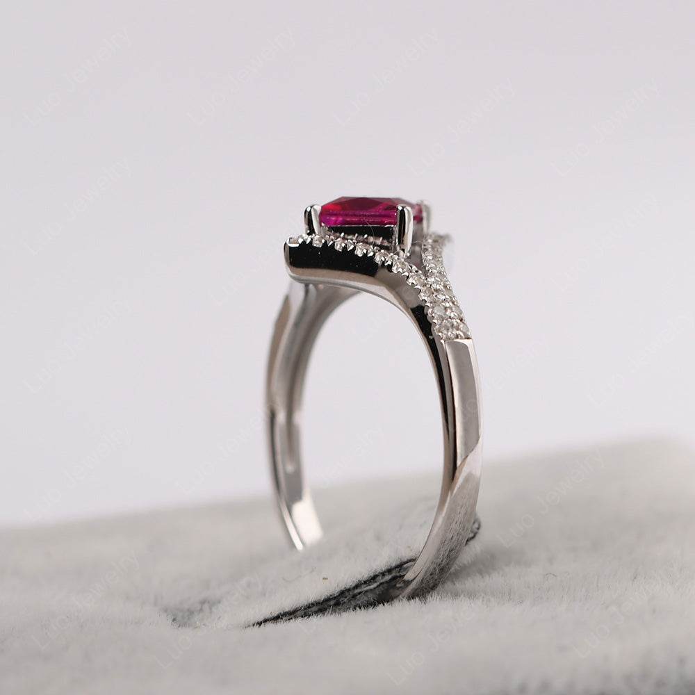 Princess Cut Ruby Kite Set Engagement Ring - LUO Jewelry