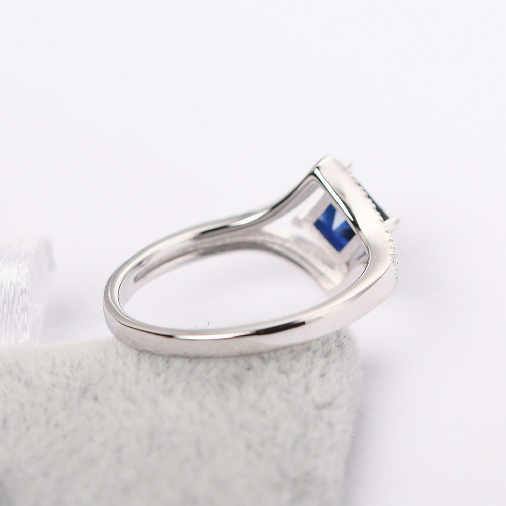 Princess Cut Lab Sapphire Kite Set Engagement Ring - LUO Jewelry