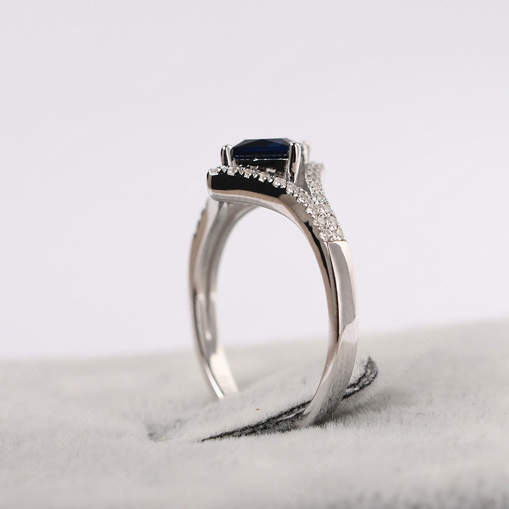 Princess Cut Lab Sapphire Kite Set Engagement Ring - LUO Jewelry