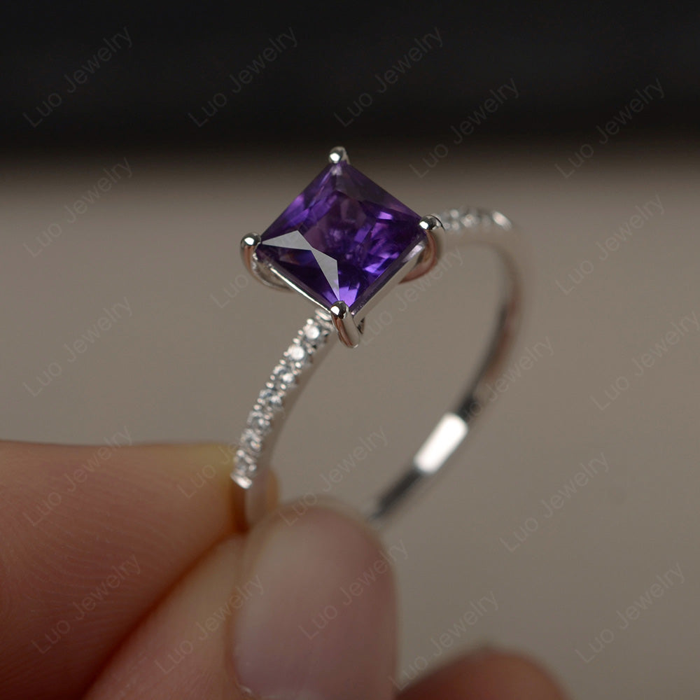 Princess Cut Amethyst Ring With Thin Band - LUO Jewelry