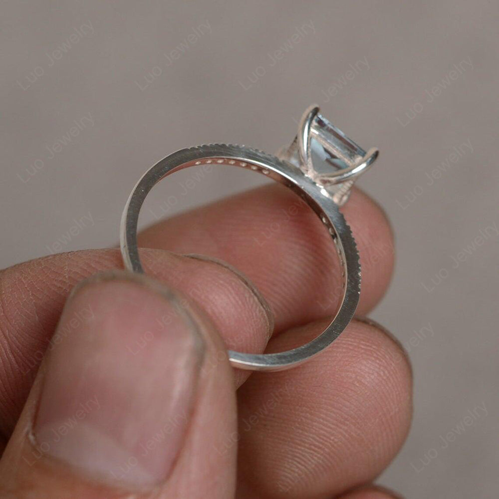 Princess Cut Aquamarine Ring With Thin Band - LUO Jewelry