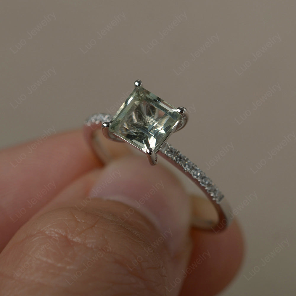 Square Cut Green Amethyst Ring With Thin Band - LUO Jewelry