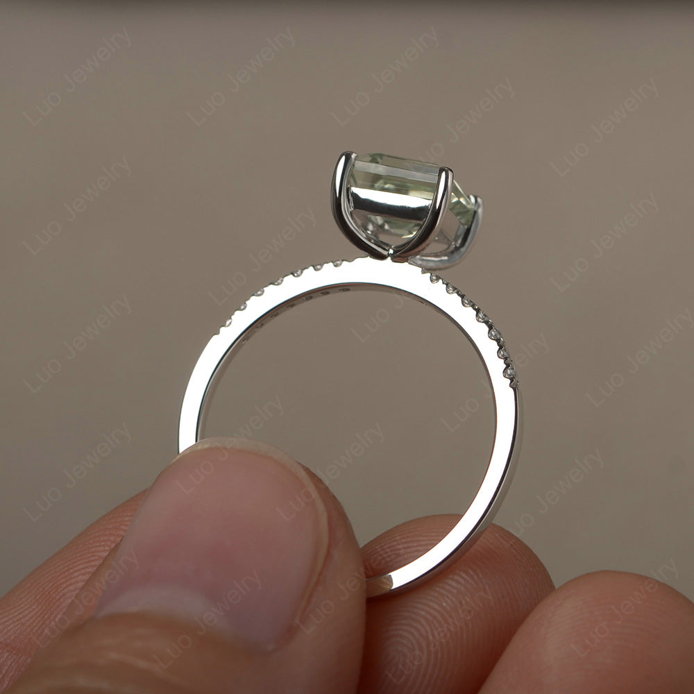 Square Cut Green Amethyst Ring With Thin Band - LUO Jewelry