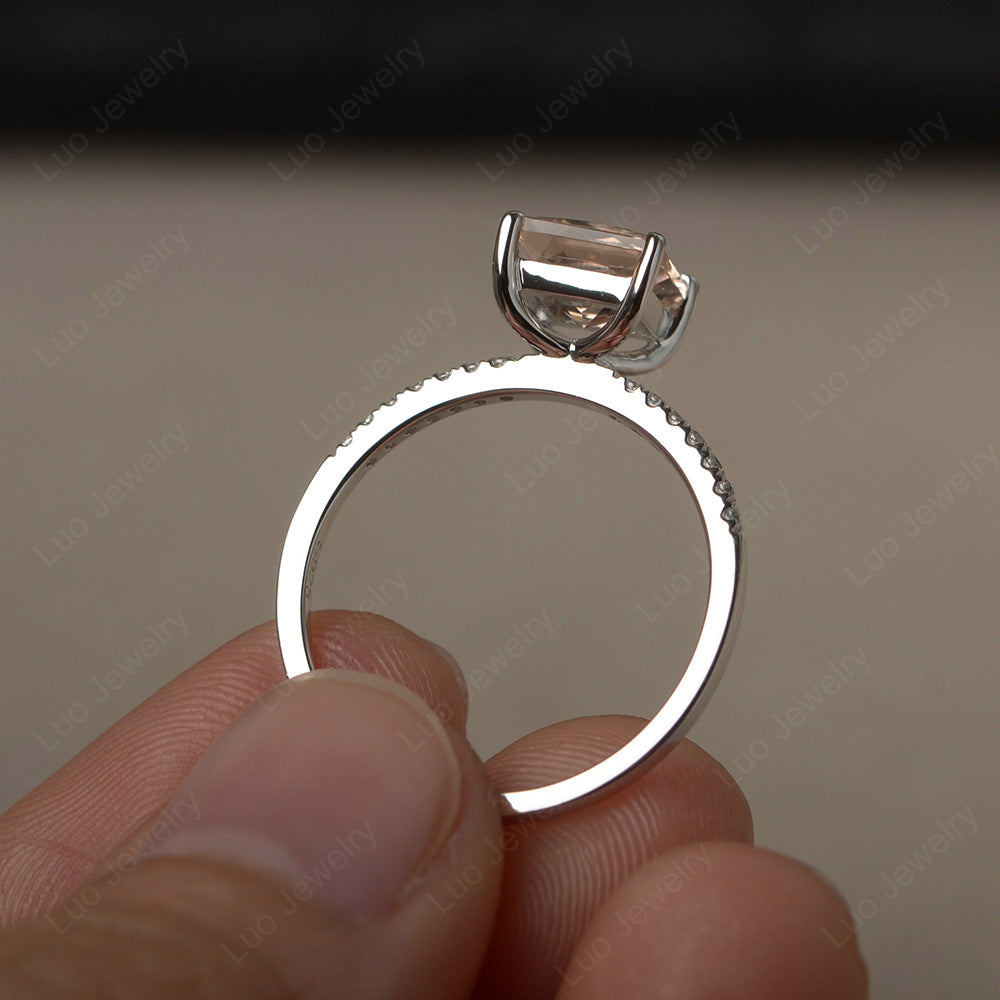 Princess Cut Morganite Ring With Thin Band - LUO Jewelry