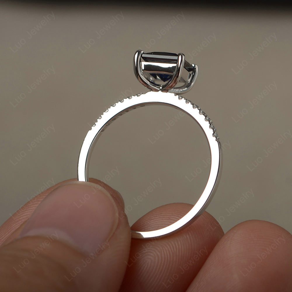 Princess Cut Lab Sapphire Ring With Thin Band - LUO Jewelry