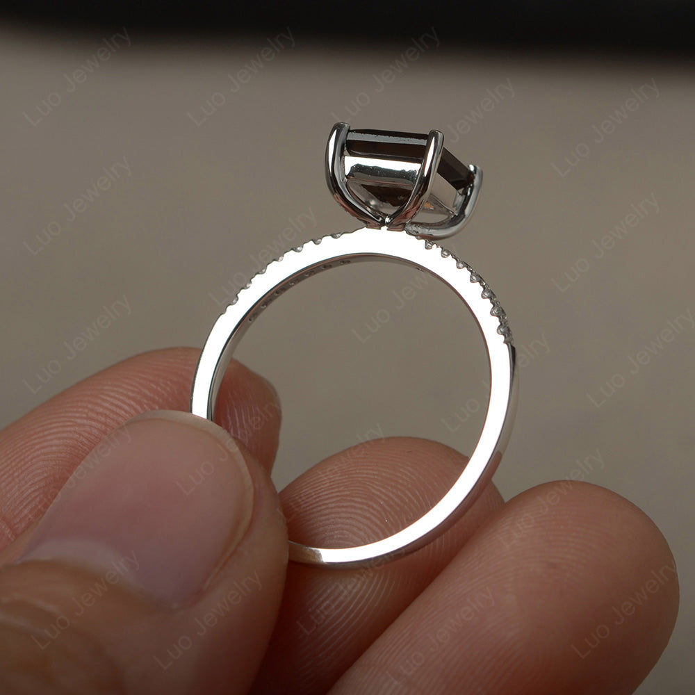 Square Cut Smoky Quartz Ring With Thin Band - LUO Jewelry