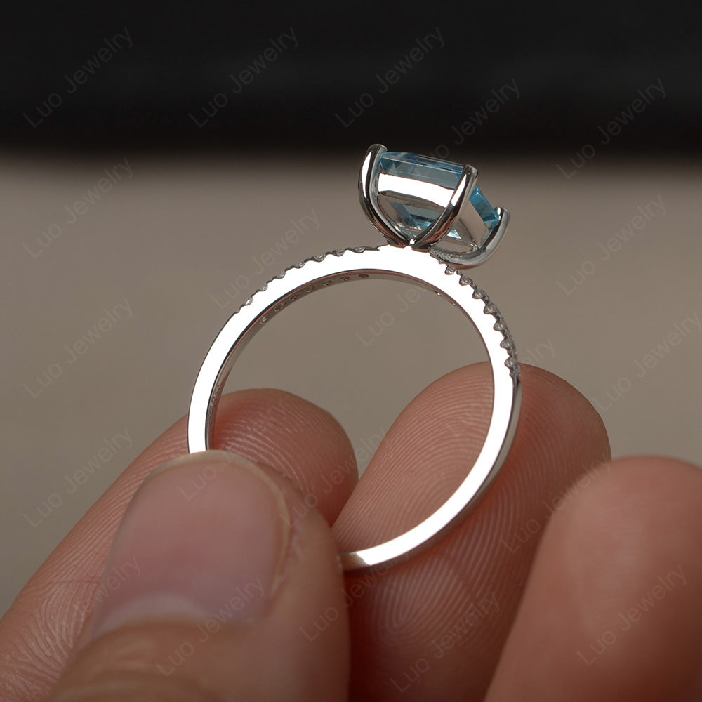 Square Cut Swiss Blue Topaz Ring With Thin Band - LUO Jewelry