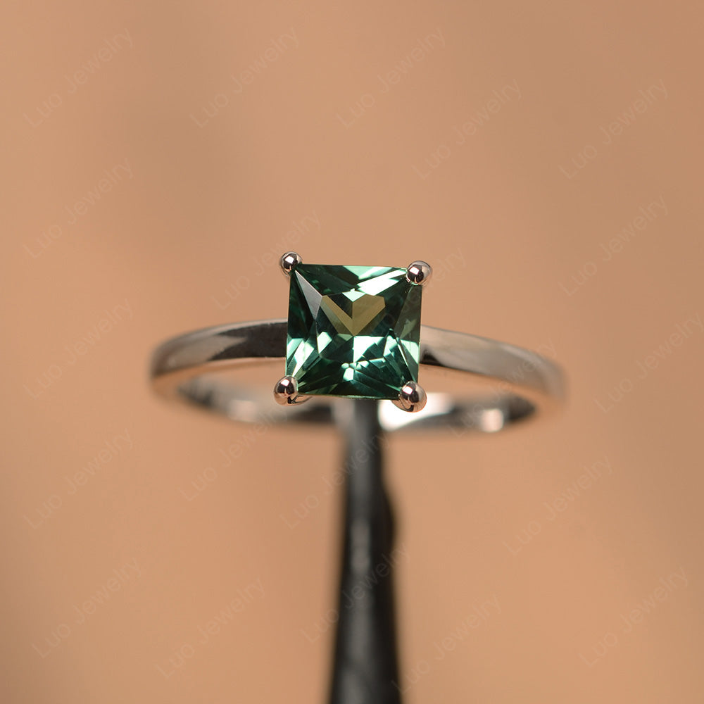 Princess Cut Solitaire Green Sapphire Promise Ring - LUO Jewelry