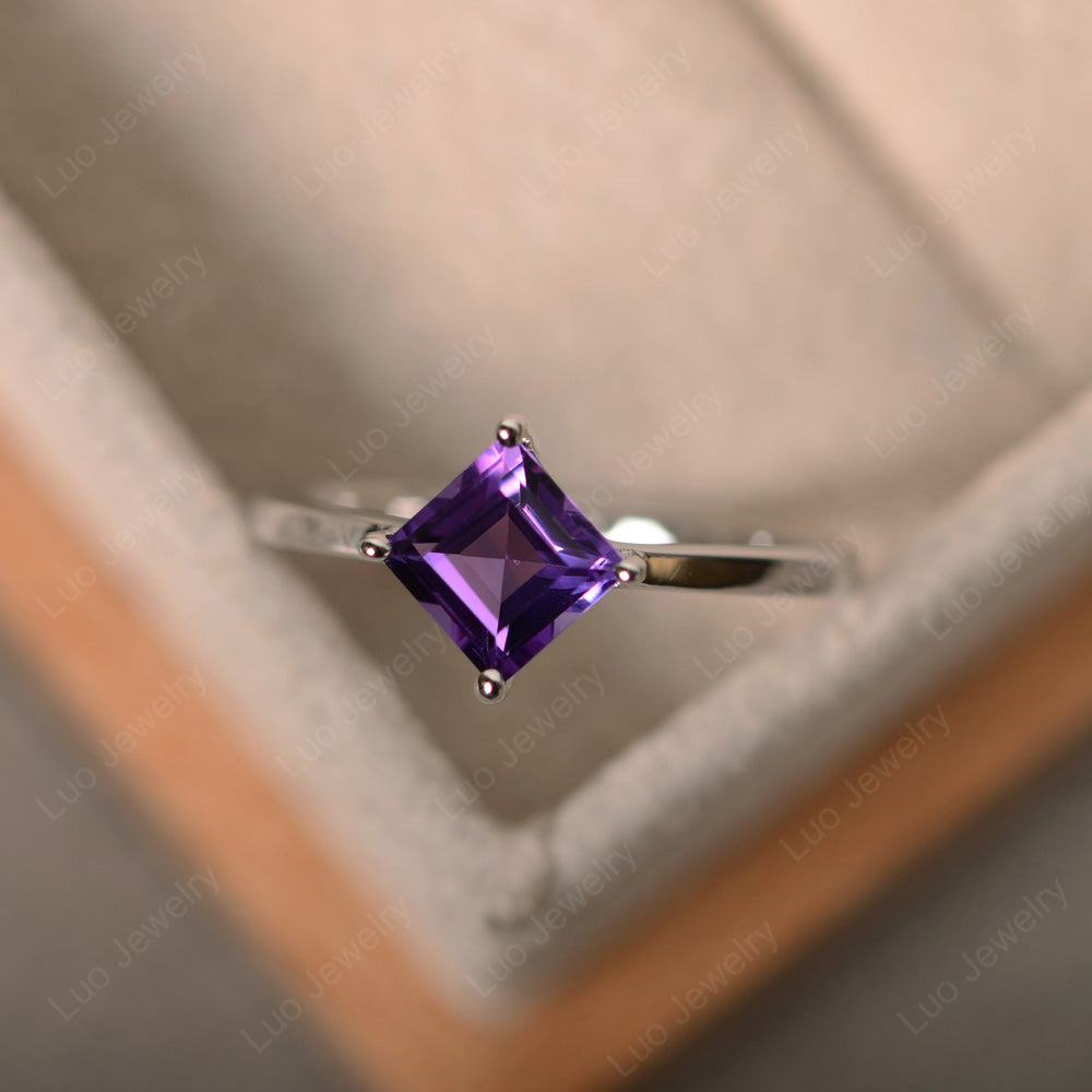 Square Amethyst Solitaire Engagement Ring - LUO Jewelry