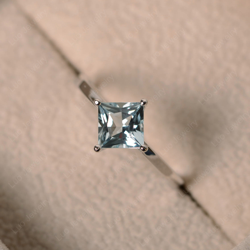 Princess Aquamarine Solitaire Engagement Ring - LUO Jewelry