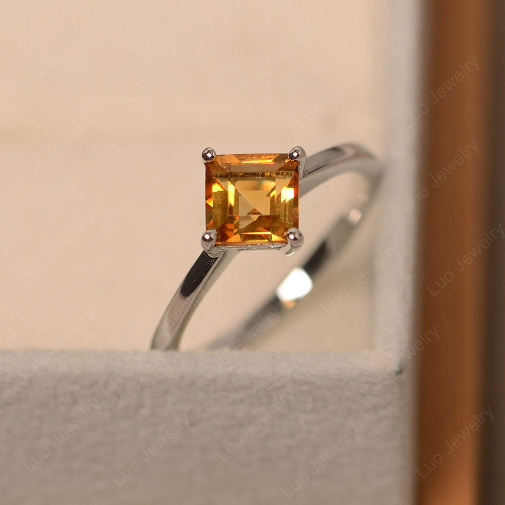 Square Citrine Solitaire Engagement Ring - LUO Jewelry