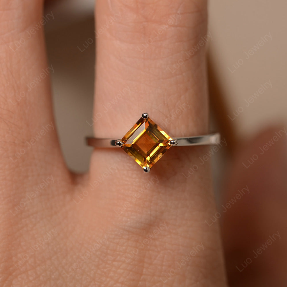 Square Citrine Solitaire Engagement Ring - LUO Jewelry