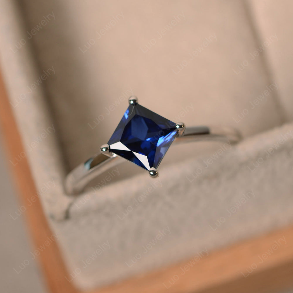Princess Lab Sapphire Solitaire Engagement Ring - LUO Jewelry