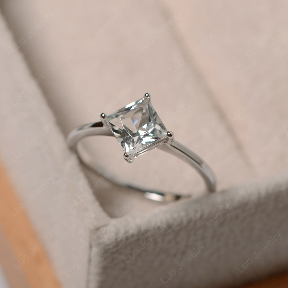 Princess White Topaz Solitaire Engagement Ring - LUO Jewelry