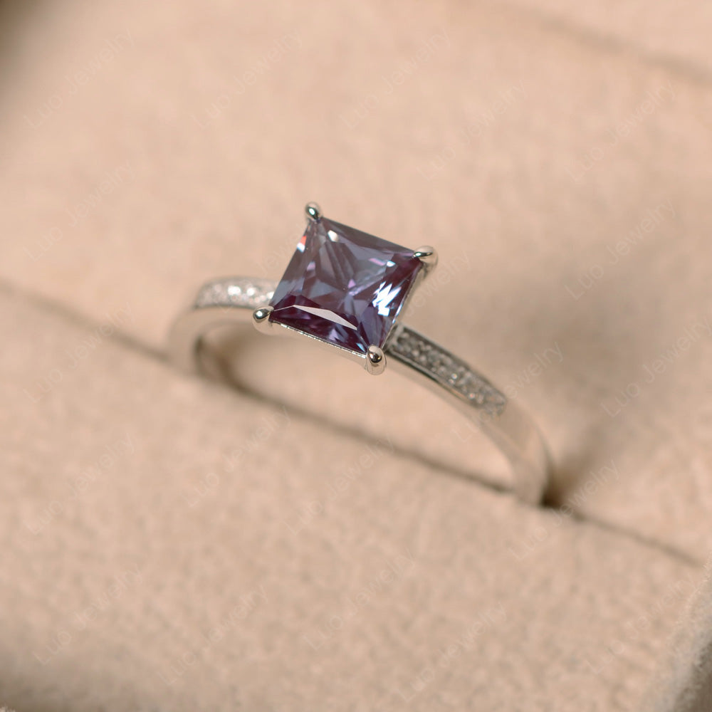 Simple Princess Cut Alexandrite Wedding Ring - LUO Jewelry