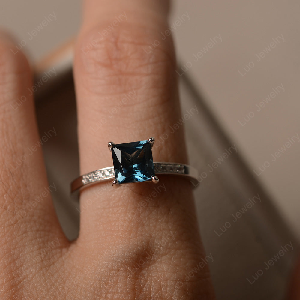 Simple Princess Cut London Blue Topaz Wedding Ring - LUO Jewelry