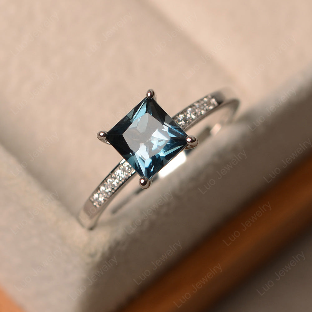 Simple Princess Cut London Blue Topaz Wedding Ring - LUO Jewelry