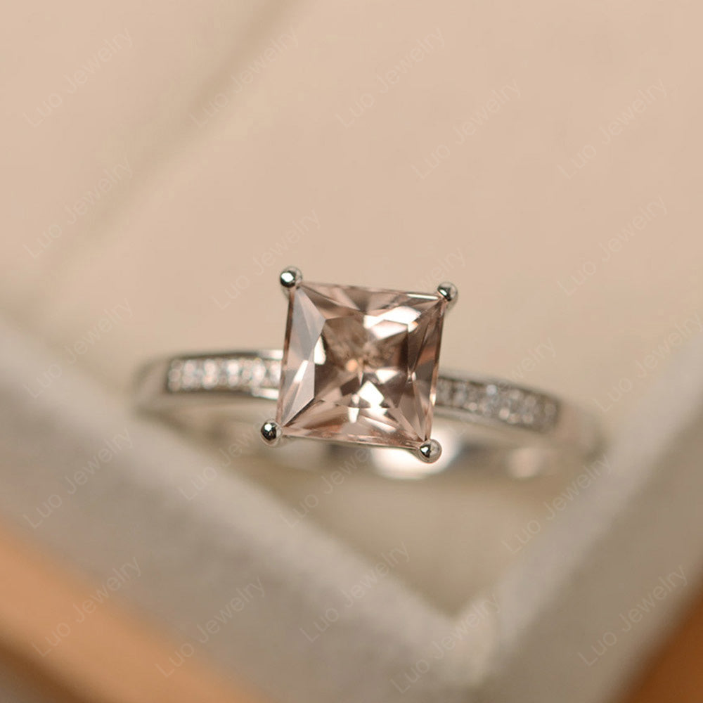 Simple Princess Cut Morganite Wedding Ring - LUO Jewelry