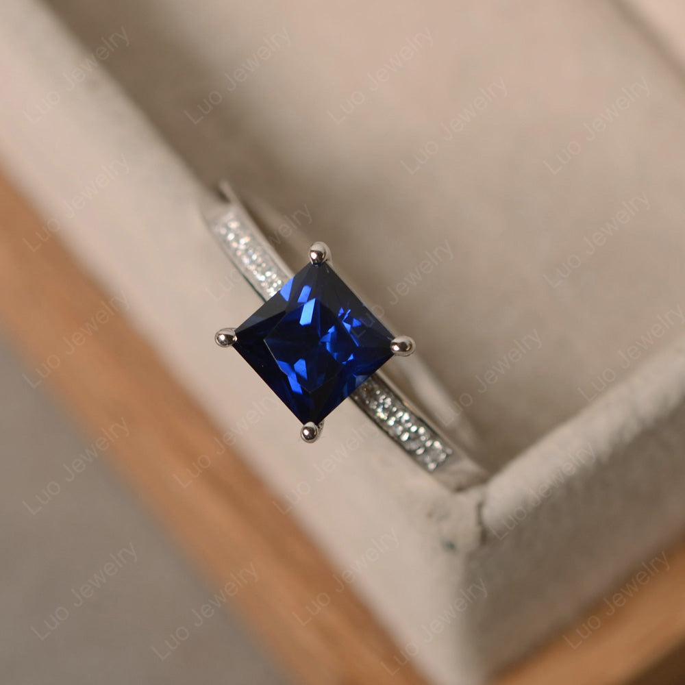 Simple Princess Cut Lab Sapphire Wedding Ring - LUO Jewelry