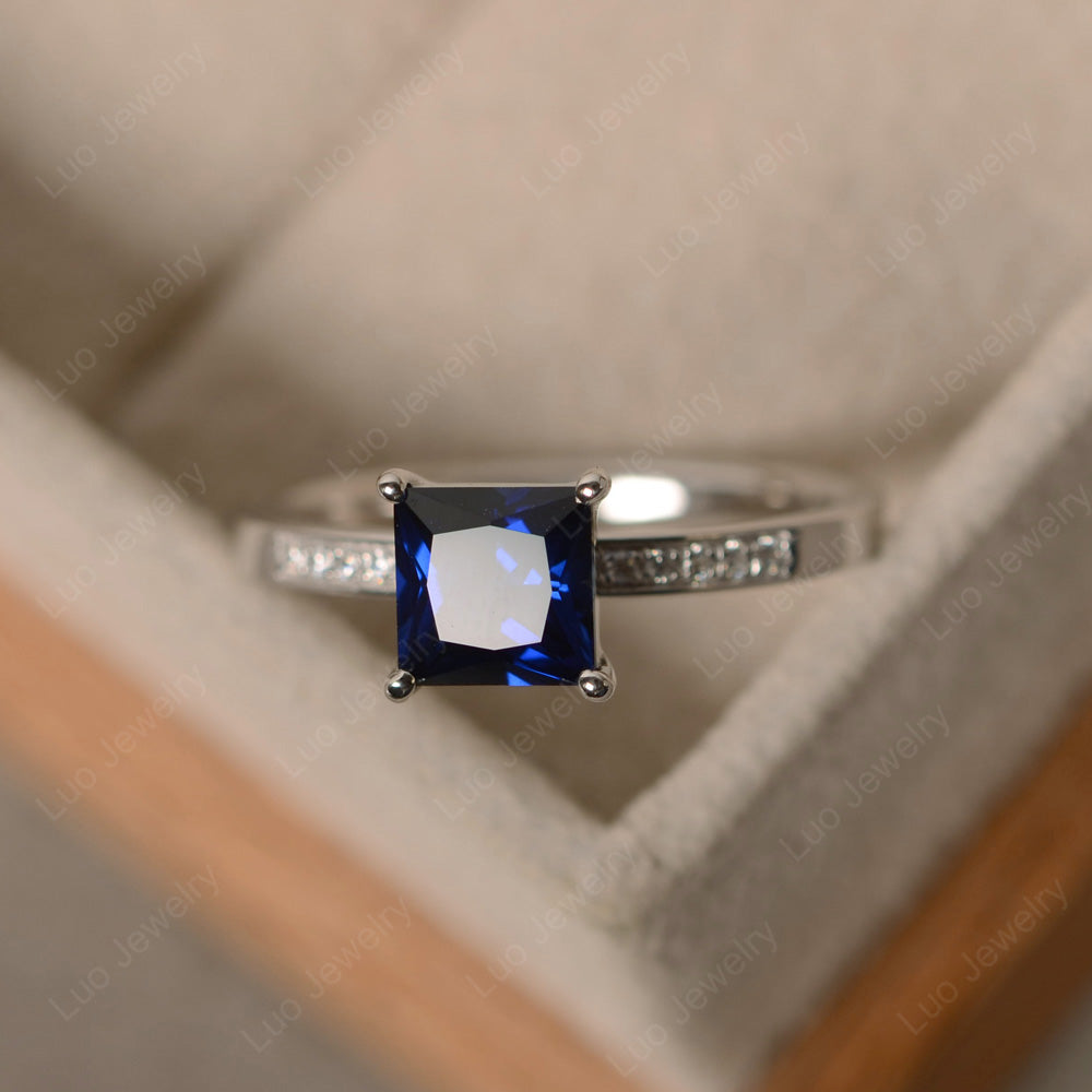Simple Princess Cut Lab Sapphire Wedding Ring - LUO Jewelry