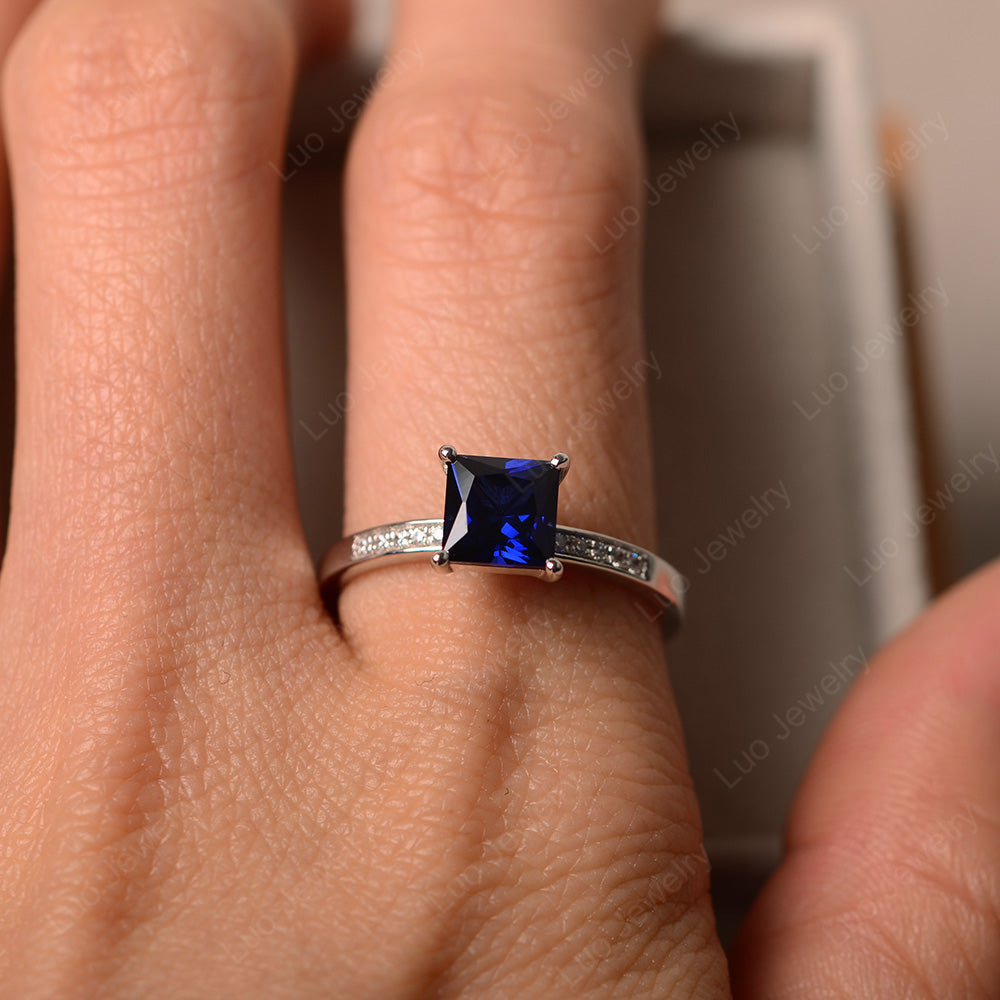 Simple Princess Cut Lab Sapphire Wedding Ring - LUO Jewelry