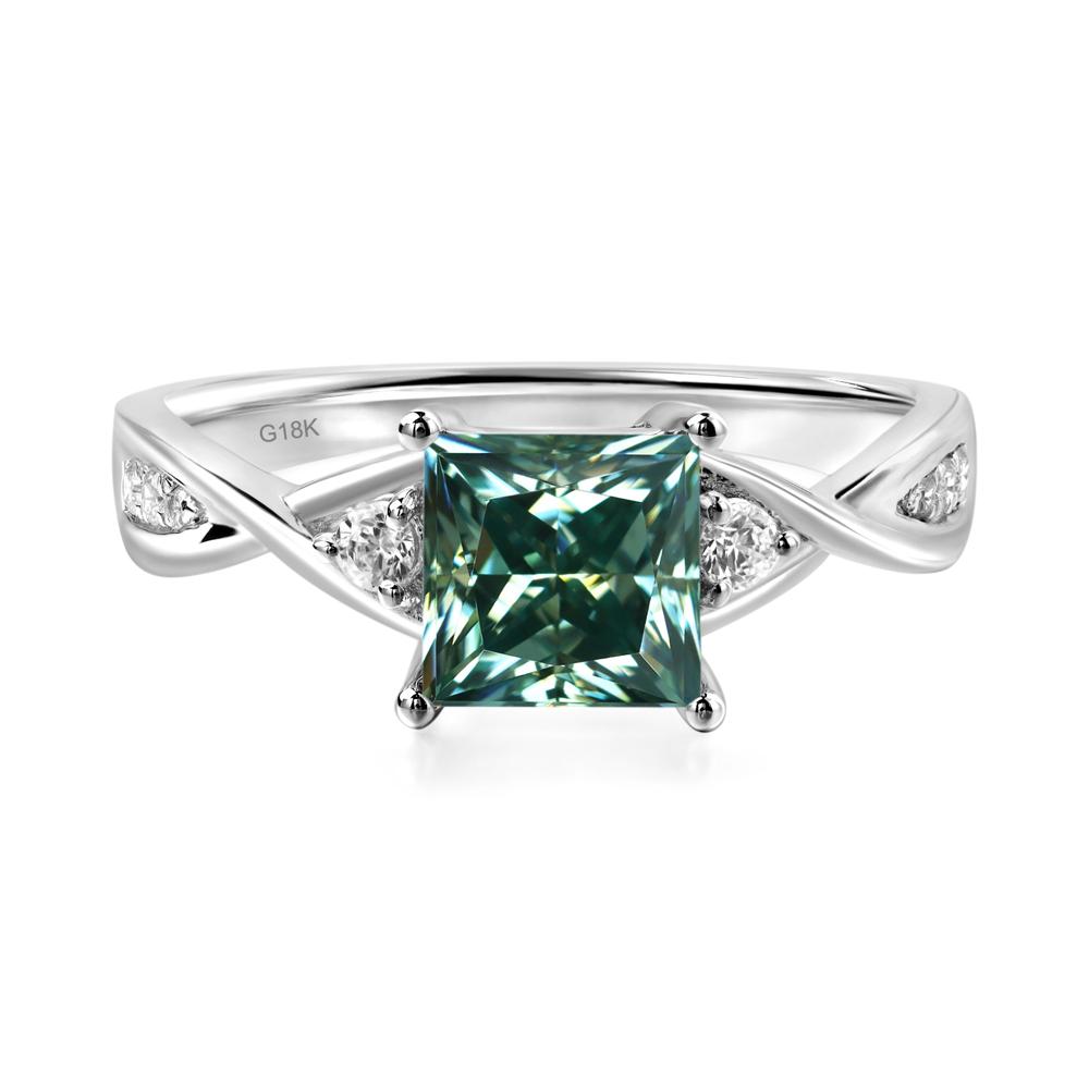 Princess Cut Green Moissanite Engagement Ring - LUO Jewelry #metal_18k white gold
