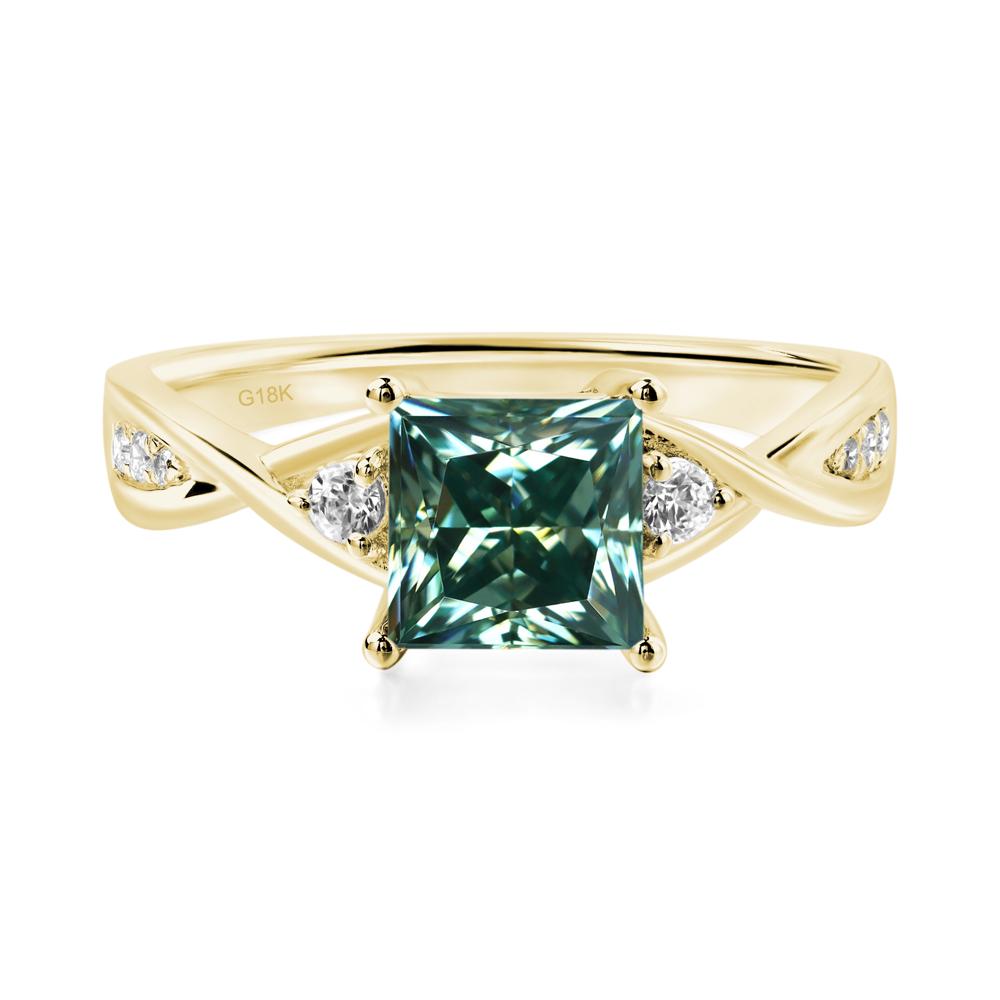 Princess Cut Green Moissanite Engagement Ring - LUO Jewelry #metal_18k yellow gold