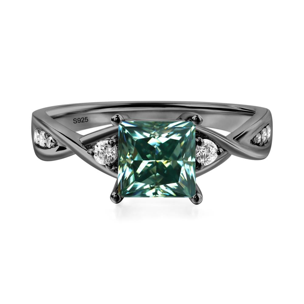 Princess Cut Green Moissanite Engagement Ring - LUO Jewelry #metal_black finish sterling silver