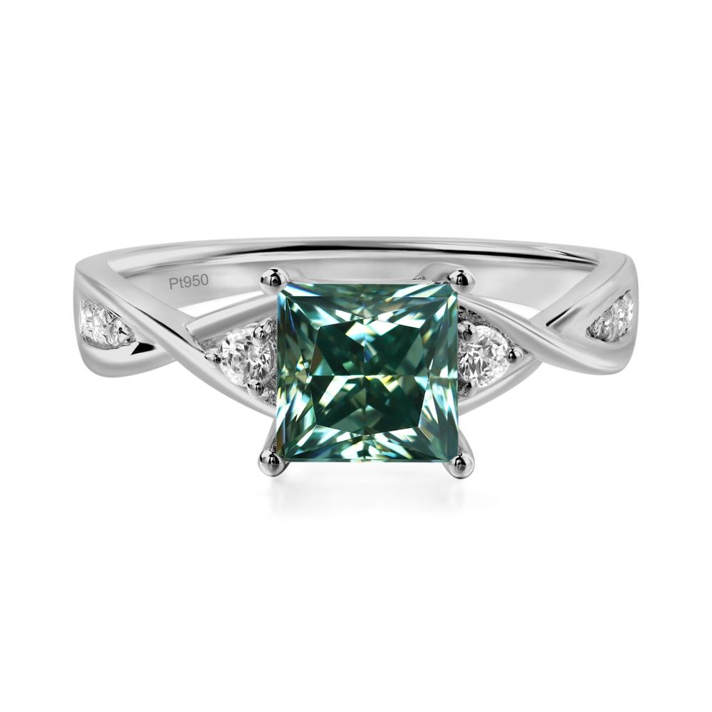 Princess Cut Green Moissanite Engagement Ring - LUO Jewelry #metal_platinum
