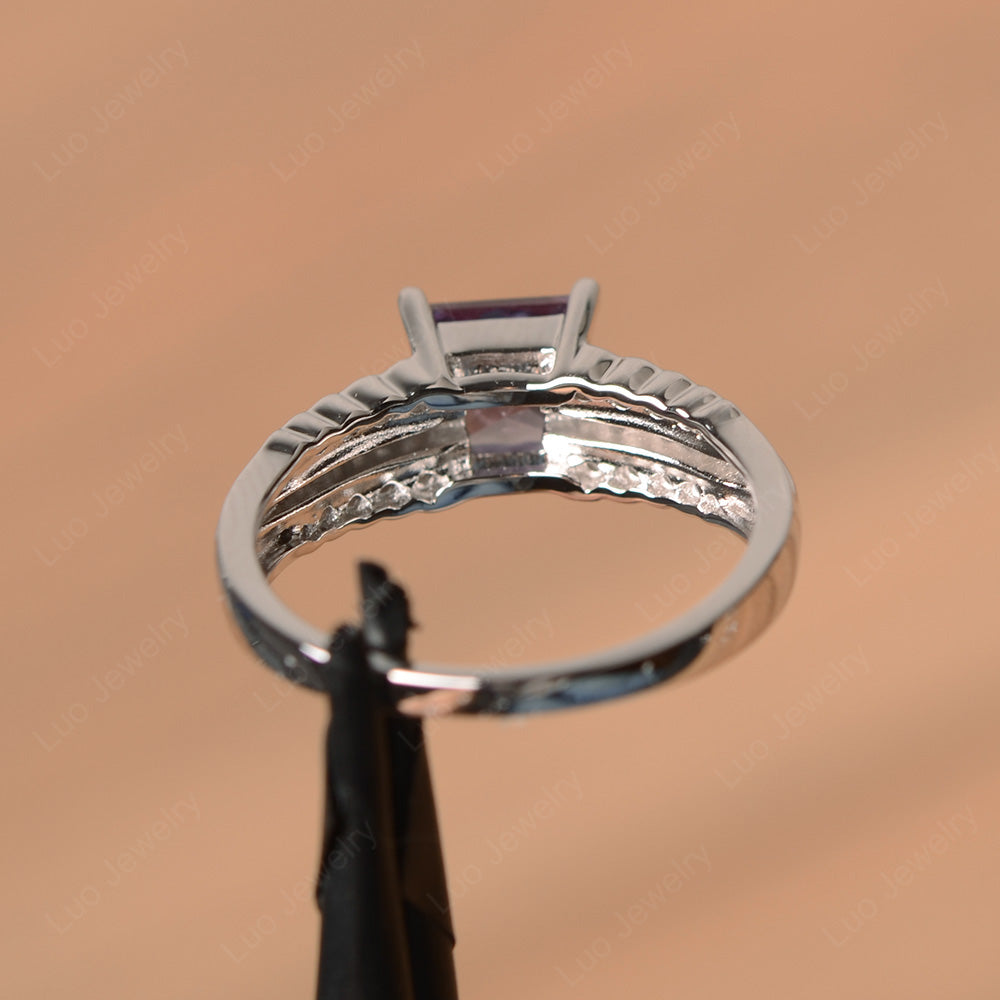 Princess Cut Alexandrite Art Deco Ring Silver - LUO Jewelry