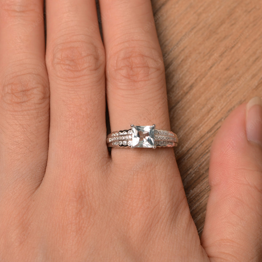 Princess Cut Aquamarine Art Deco Ring Silver - LUO Jewelry