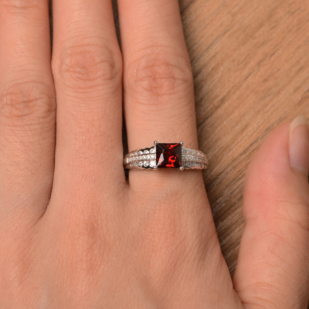 Princess Cut Garnet Art Deco Ring Silver - LUO Jewelry