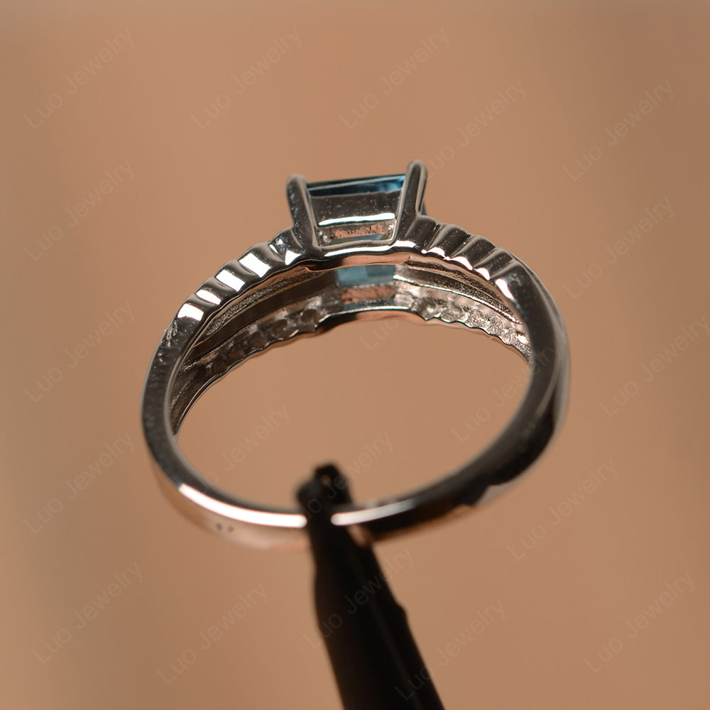 Princess Cut London Blue Topaz Art Deco Ring Silver - LUO Jewelry