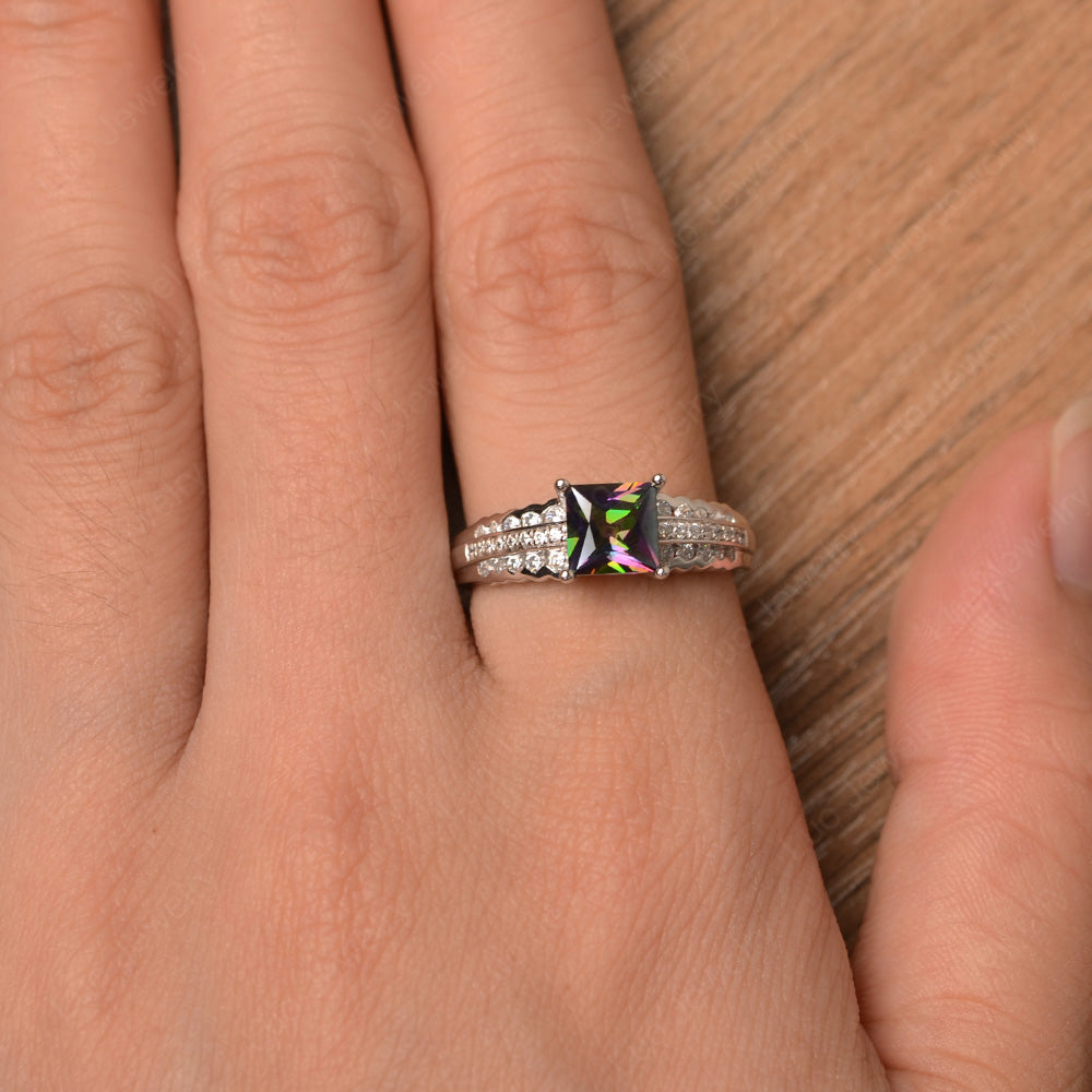 Princess Cut Mystic Topaz Art Deco Ring Silver - LUO Jewelry