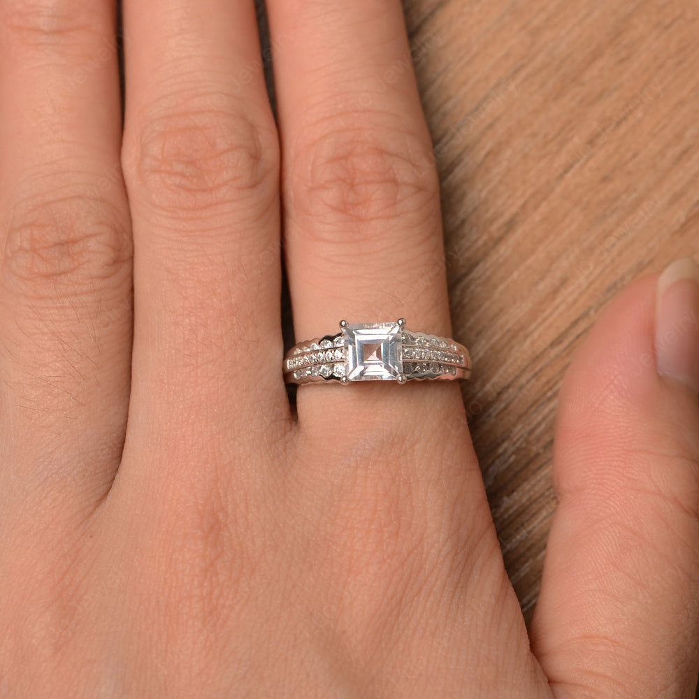 Square Cut White Topaz Art Deco Ring Silver - LUO Jewelry