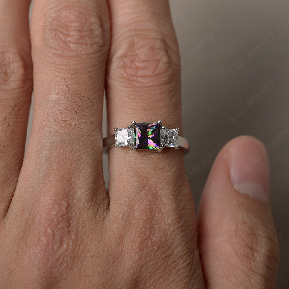 3 Stone Mystic Topaz Princess Cut Mystic Topaz Ring Silver - LUO Jewelry
