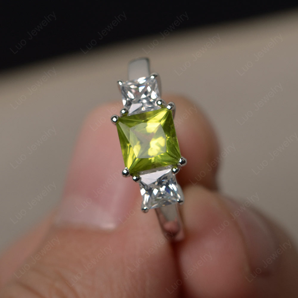 3 Stone Peridot Princess Cut Peridot Ring Silver - LUO Jewelry