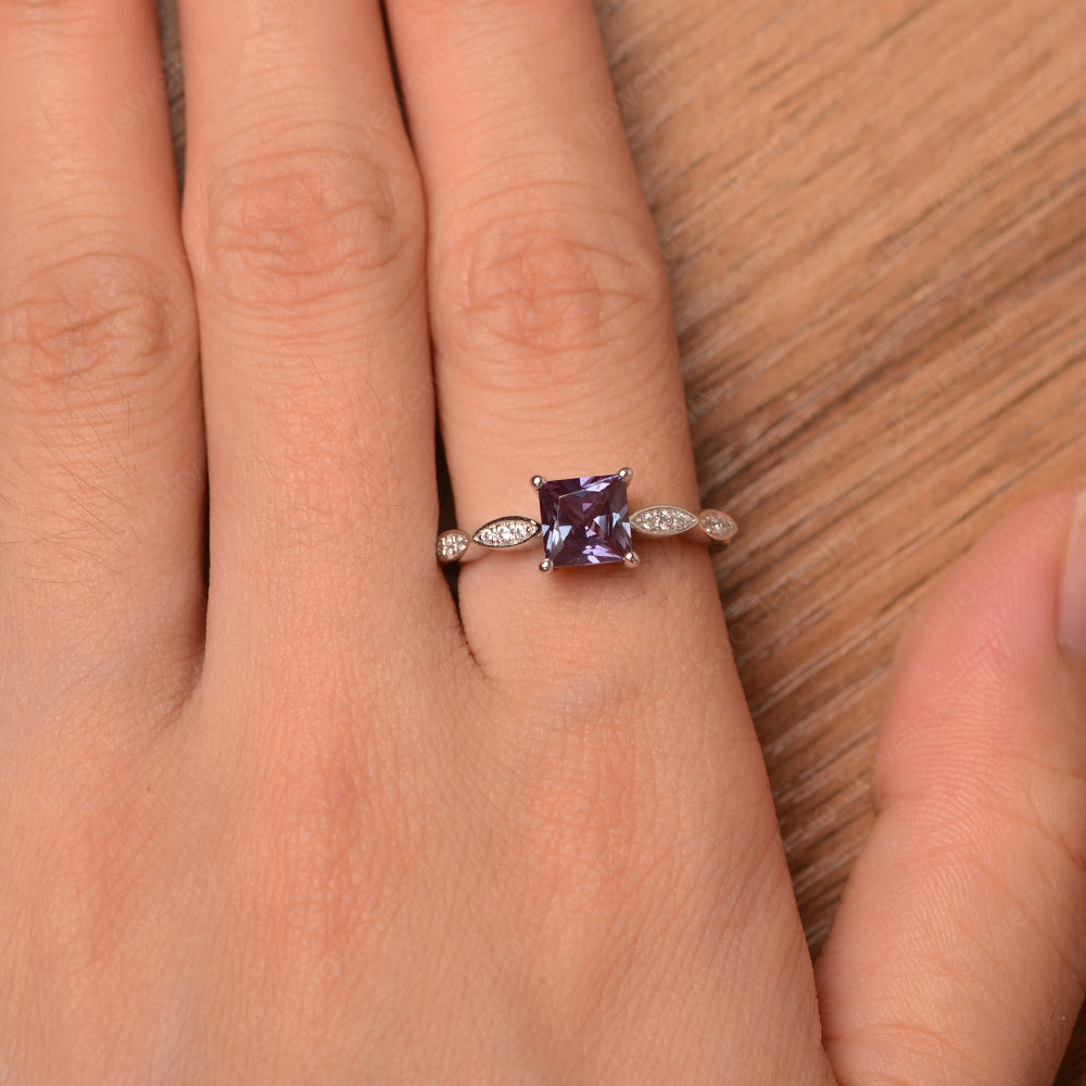 Princess Cut Alexandrite Ring White Gold - LUO Jewelry