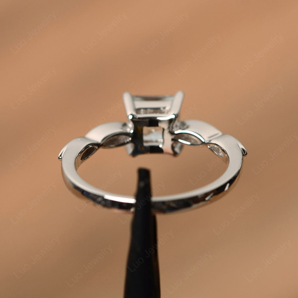 Princess Cut Aquamarine Ring White Gold - LUO Jewelry