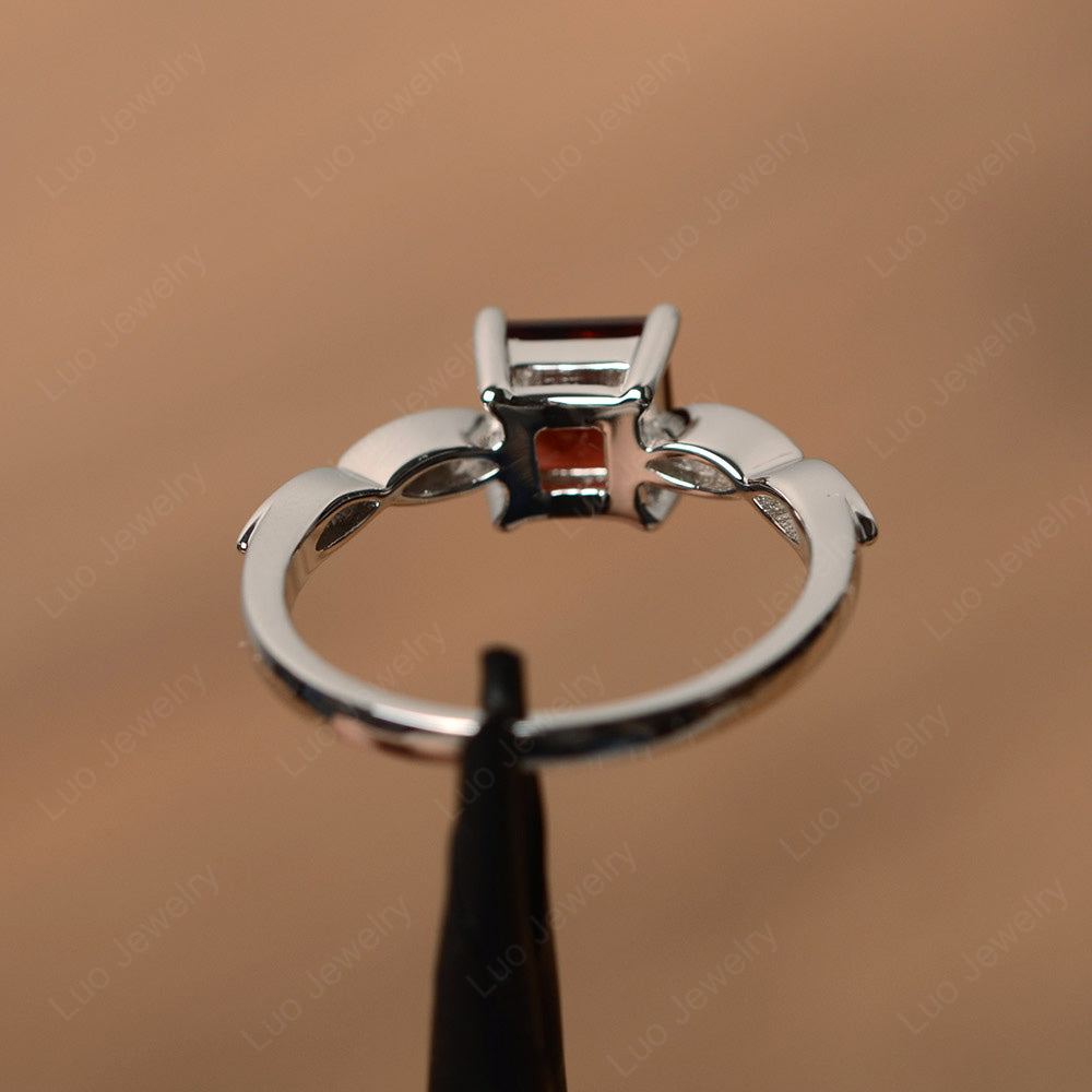 Princess Cut Garnet Ring White Gold - LUO Jewelry