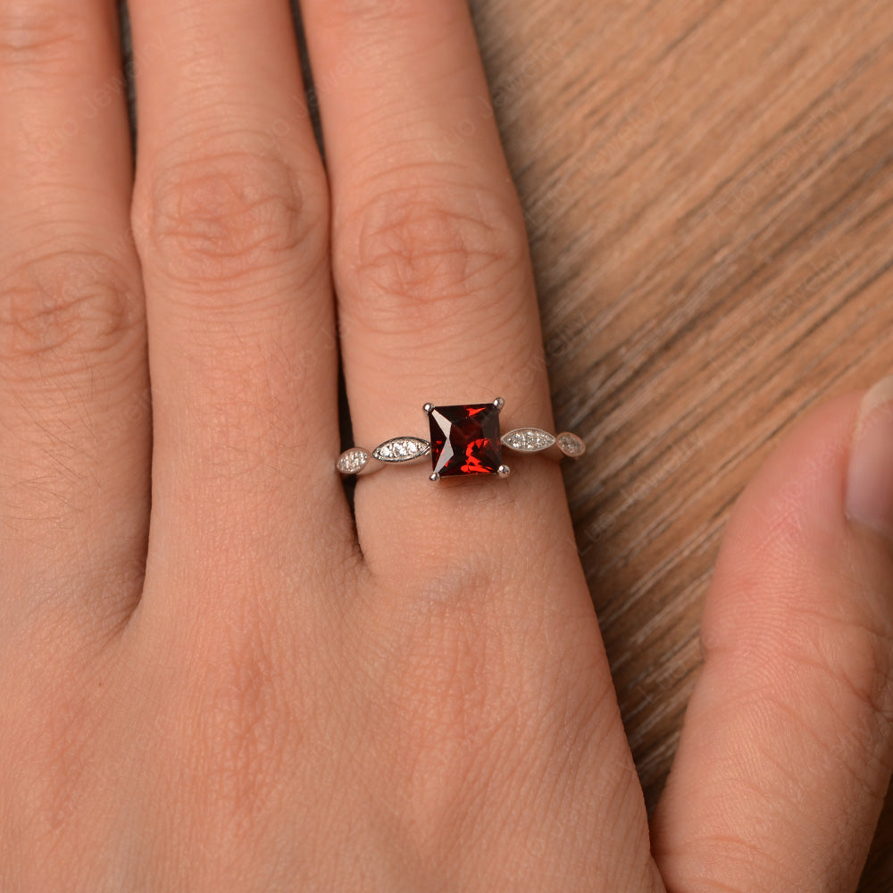 Princess Cut Garnet Ring White Gold - LUO Jewelry