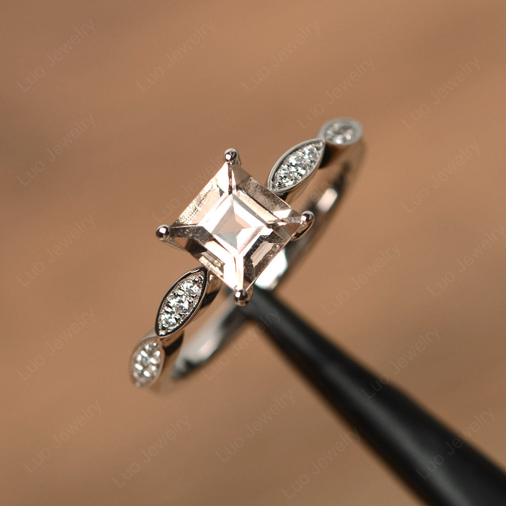 Square Cut Morganite Ring White Gold - LUO Jewelry